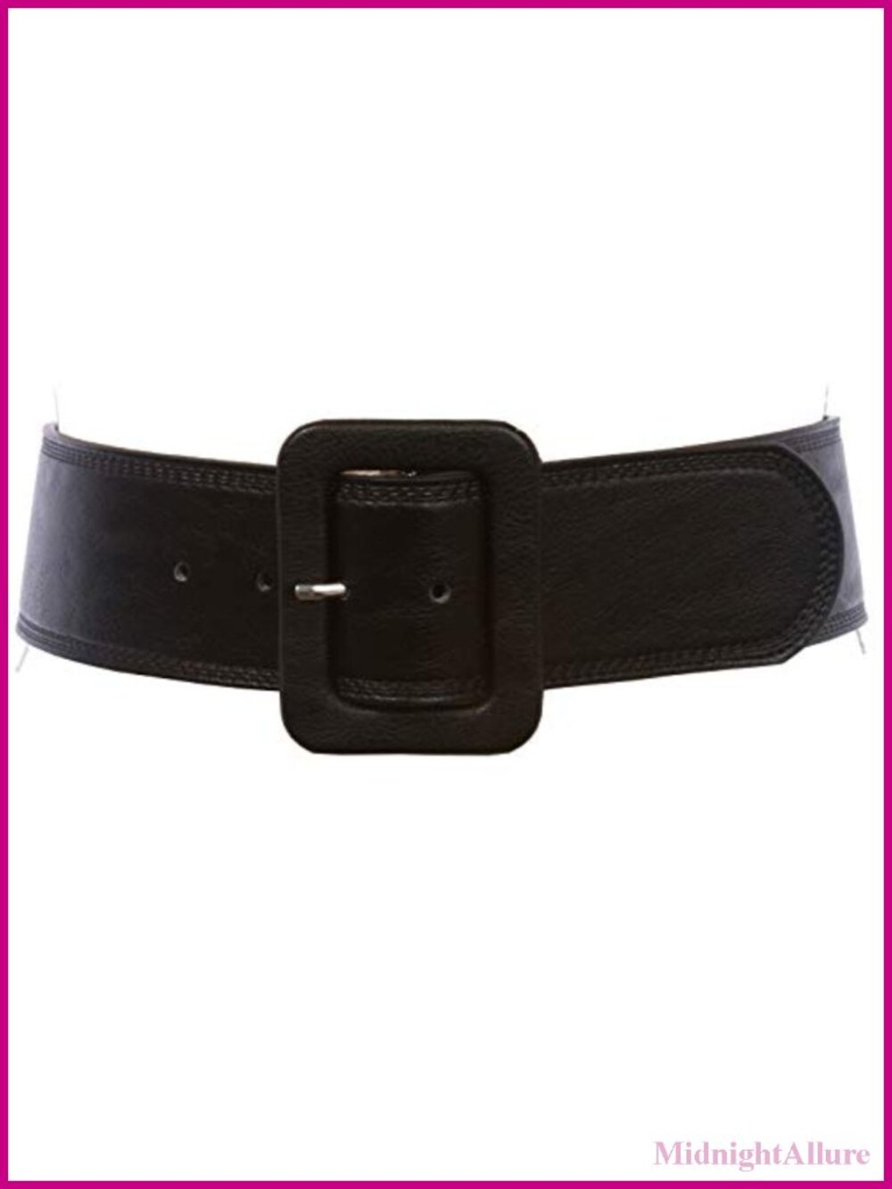 Wide High Waist Rectangular Buckle Stitched Leather Belt 2 1/4 Inch